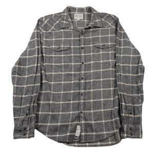 Lucky Brand Flannel Shirt Mens Large Grey Plaid Saturday Stretch Soft Cotton